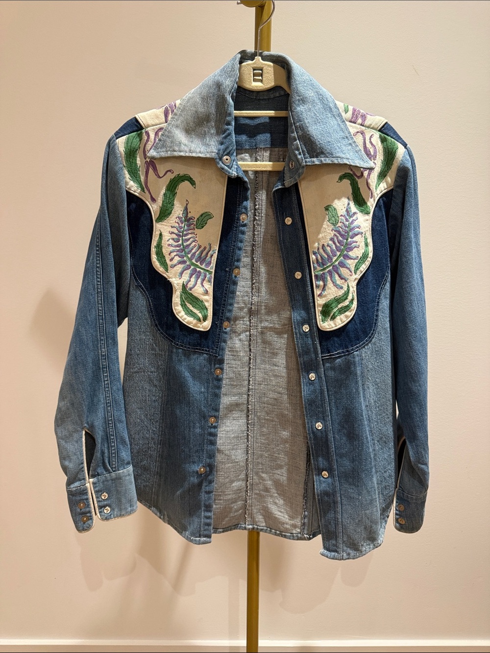 Cool Vintage Hand Painted Western Denim Shirt Jacket - size sm/med